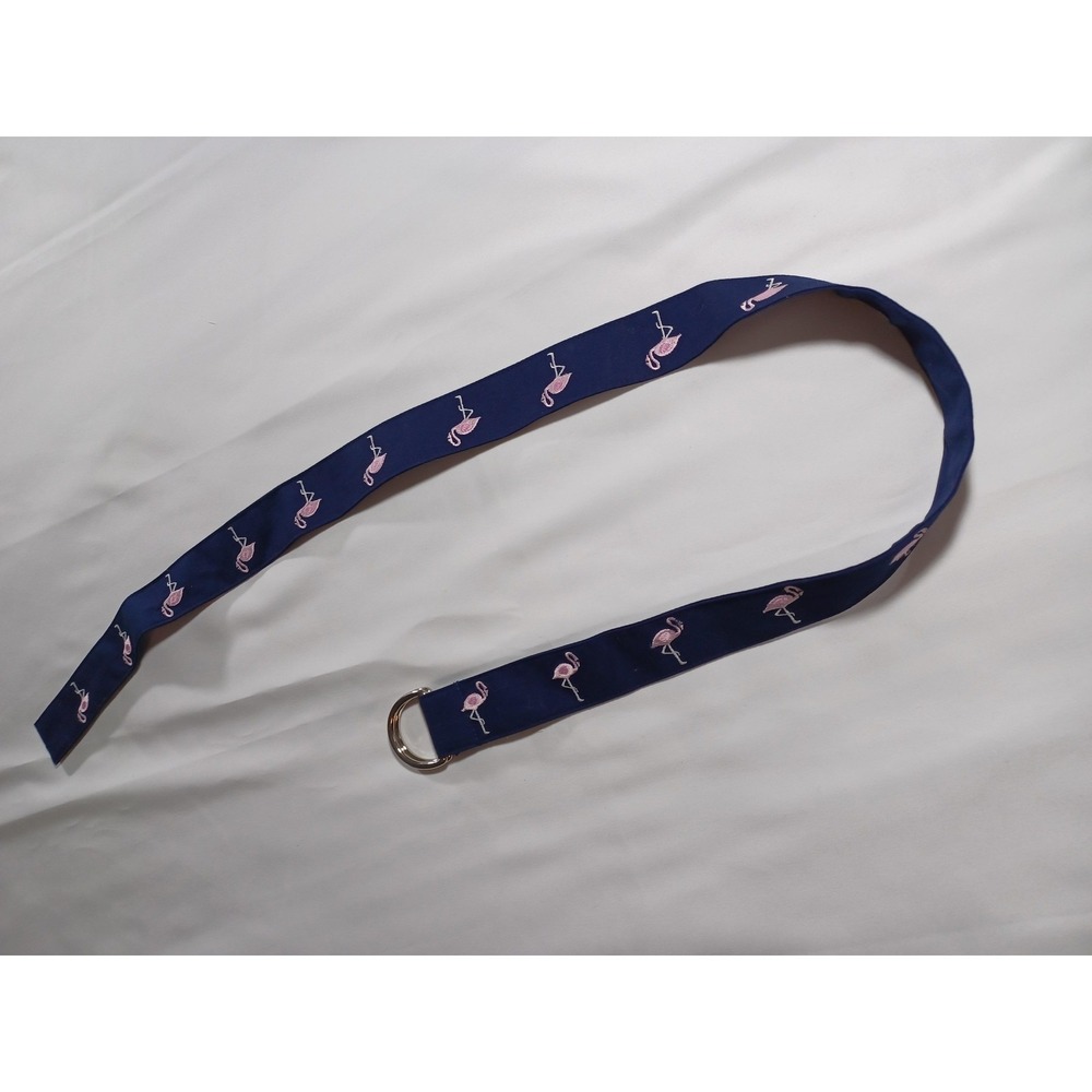 Flamingo Belt Mens Medium Navy Blue D Ring Embroidered Web Preppy Casual